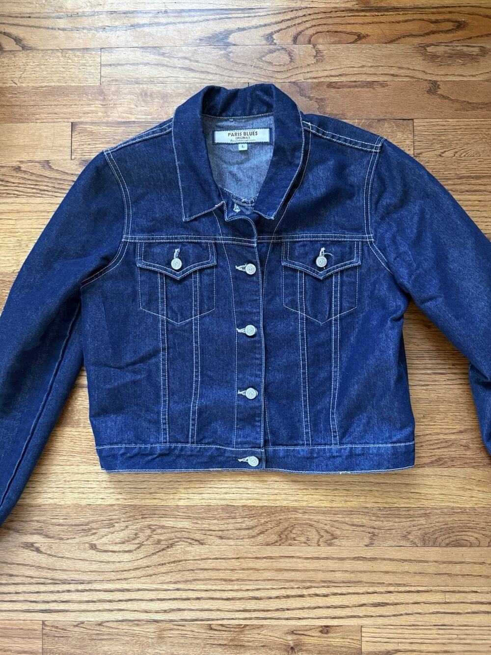 VTG Y2K Paris Blues Originals Denim Trucker Jacket Women L Dark Contrast Stitch